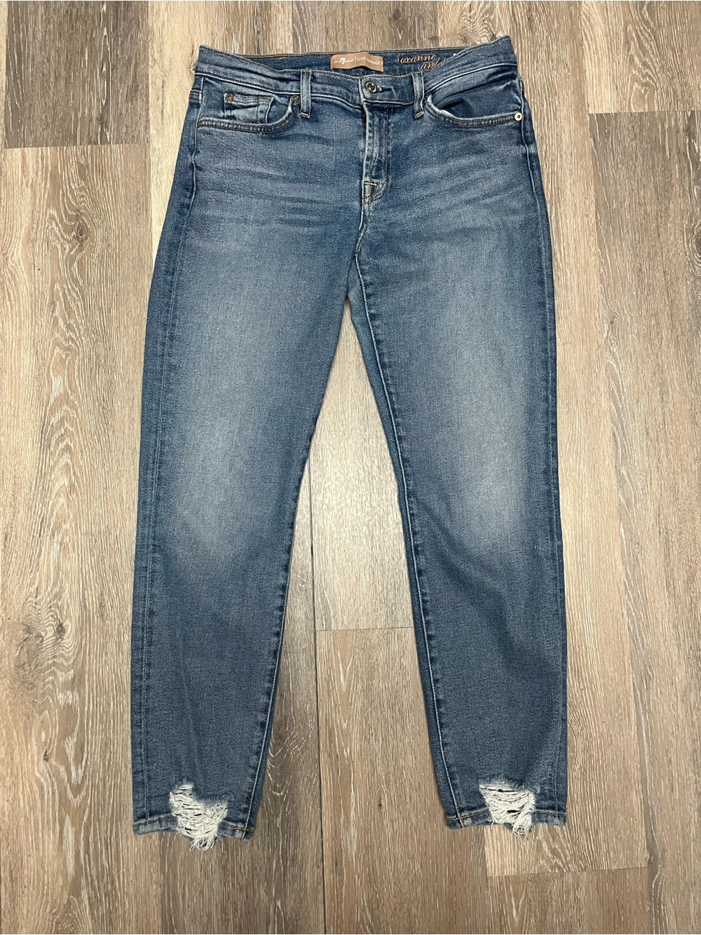 7 For All Mankind Cropped Ankle Jeans in Medium Blue